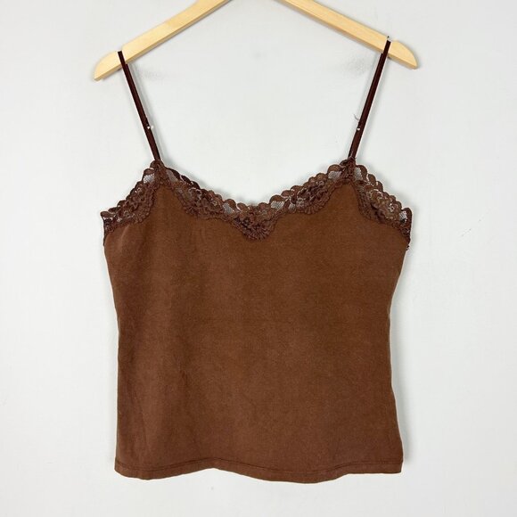 Y2K Aeropostale Brown Lace Cami Tank Top Boho Size XL Women's - Picture 1 of 4